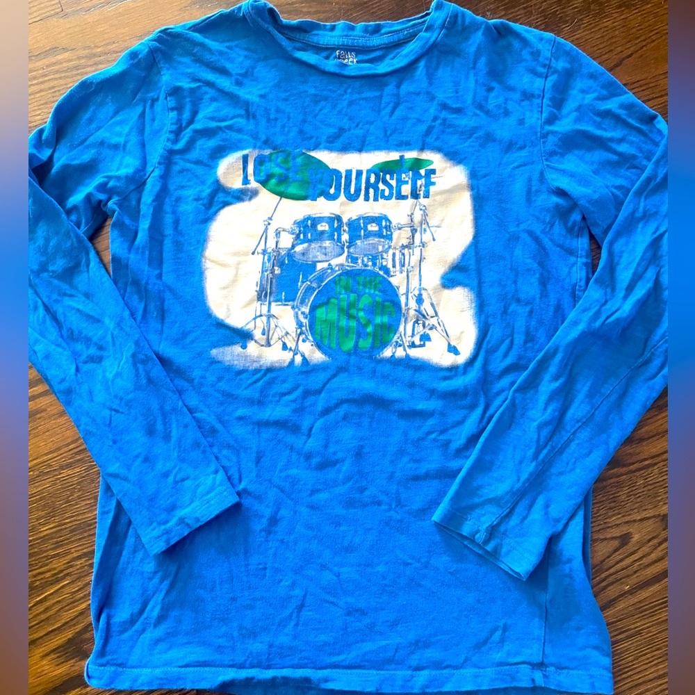 🔥Lose yourself in the music drum set kids 16/18 XL long sleeve shirt blue music